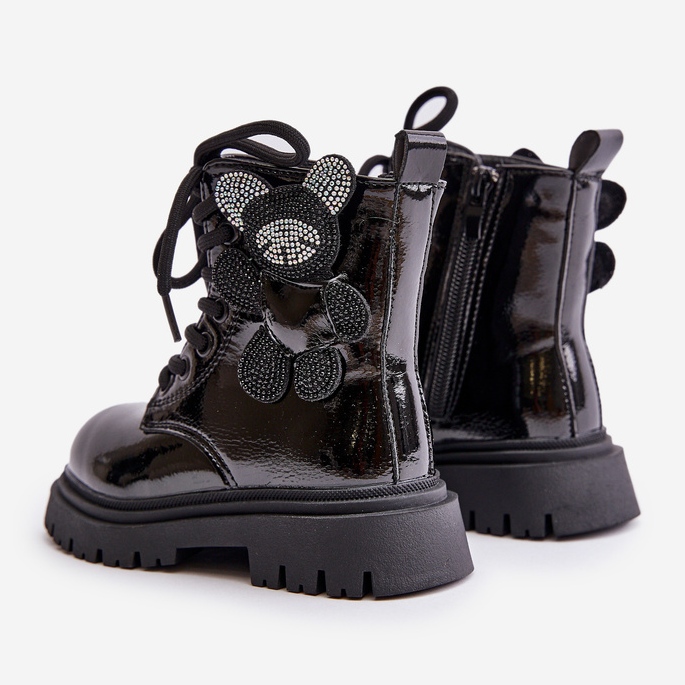 Isolierte Mädchenstiefeletten mit Teddybär und Reißverschluss, Lackschwarz Relobia 2