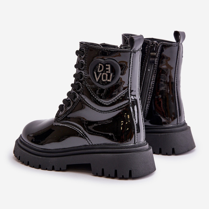 Mädchenstiefel aus Lackleder mit Fellfutter und Reißverschluss, Schwarz Evaliraea 2