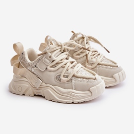 Beige Kinder-Sneaker mit Liatoma-Pailletten verziert 1