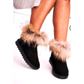 Damen Mukluki Leder Schneestiefel mit Fell Schneefuchs Schwarz 4