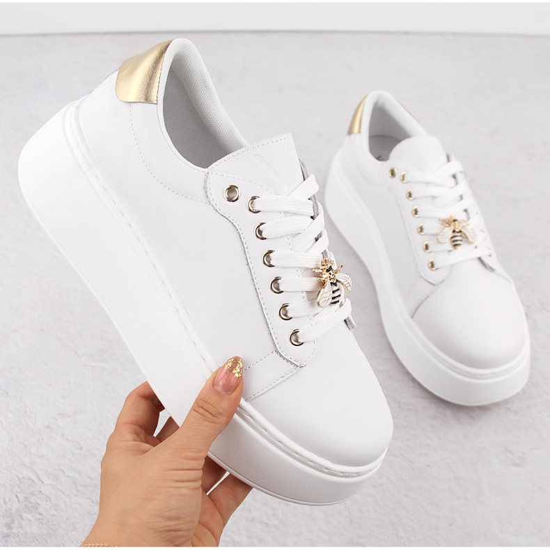 Leder-Sportschuhe auf Plateau, weiß Vinceza 89101 1