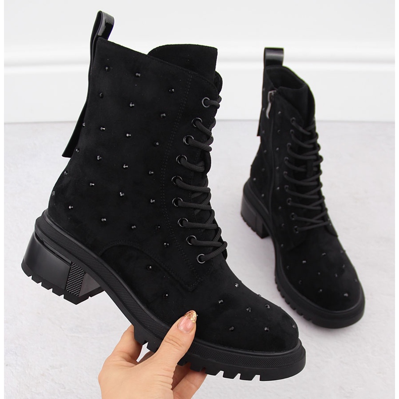 Damen-Arbeitertasche aus Leder mit Zirkonen, schwarz D&amp;A S.Barski Premium Collection MR880-017 1