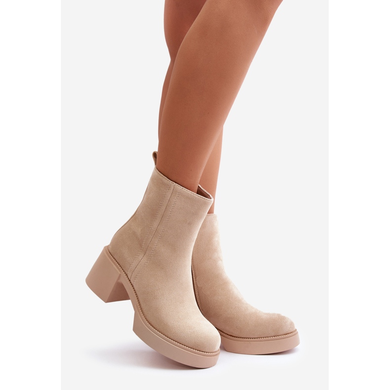 Damen-Stiefeletten aus Öko-Wildleder, warm, hellbeige, Meriluna 1