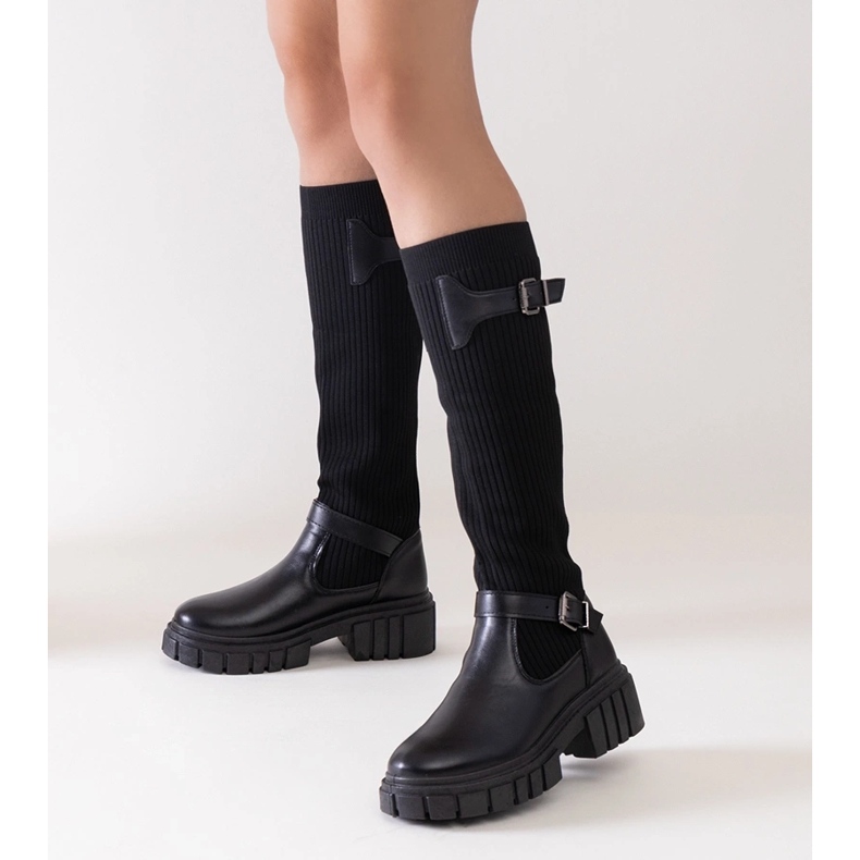 Schwarze Slip-On-Stiefel von Miste mit elastischem Obermaterial 1