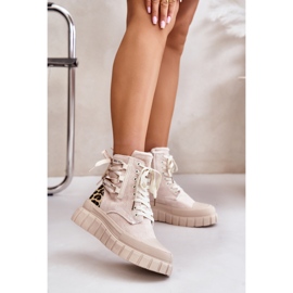 Damen Plateaustiefel mit Zierschnürung, Leopard Hellbeige Edidda 2