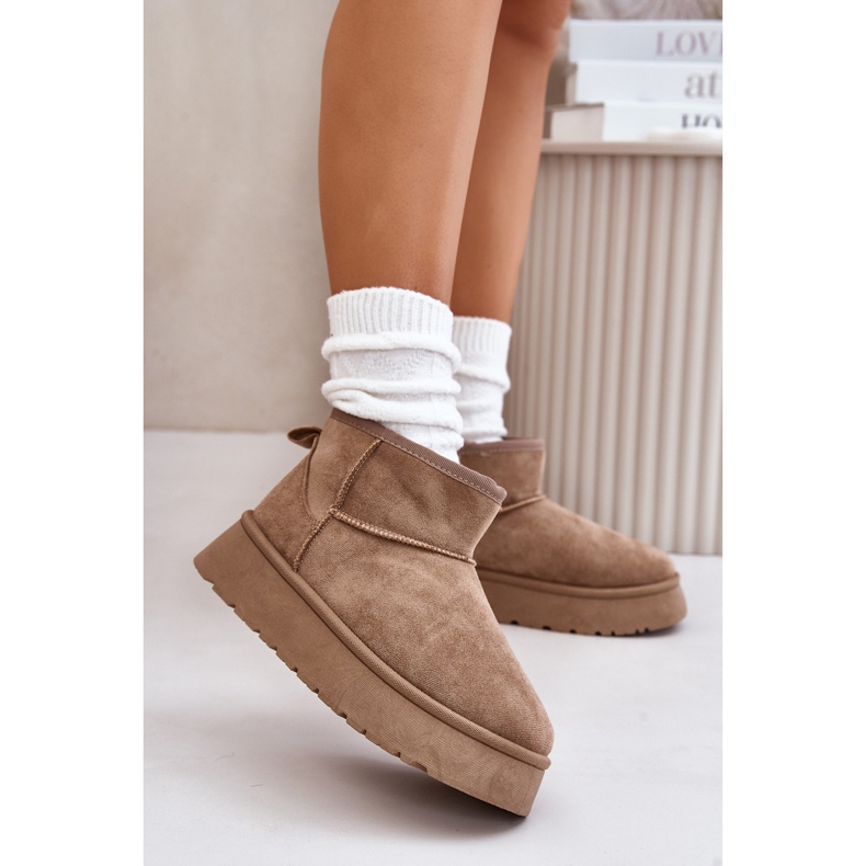 Niedrige Damen-Schneestiefel auf der Plattform, mit Fell gefüttert, beige Saldren 2