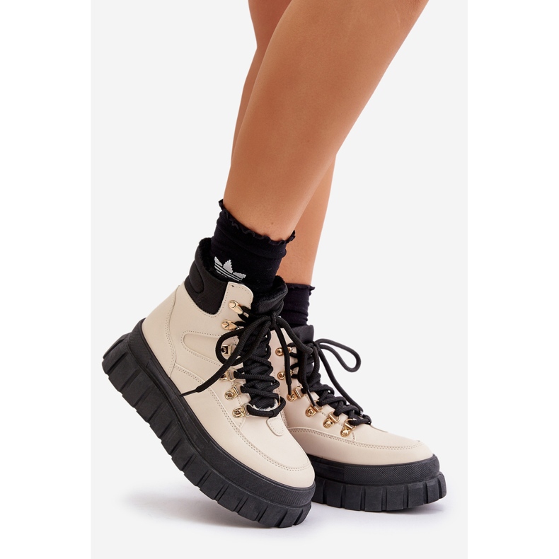 Isolierte Trapper-Stiefeletten für Damen mit Plateausohle Beige Jelenia 1