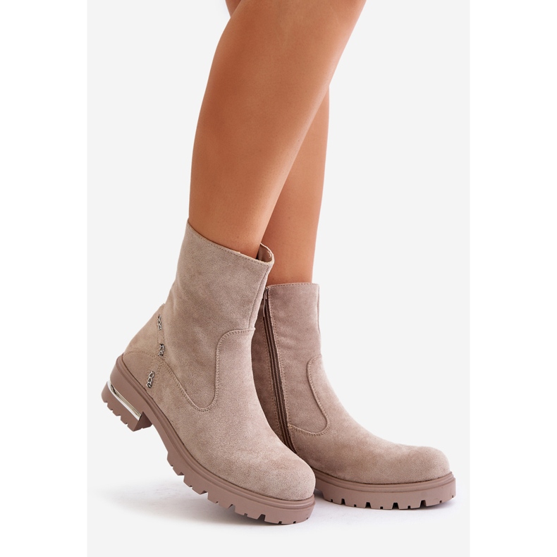 Isolierte Damenstiefeletten aus Öko-Wildleder mit Reißverschluss, Beige Narilie 1
