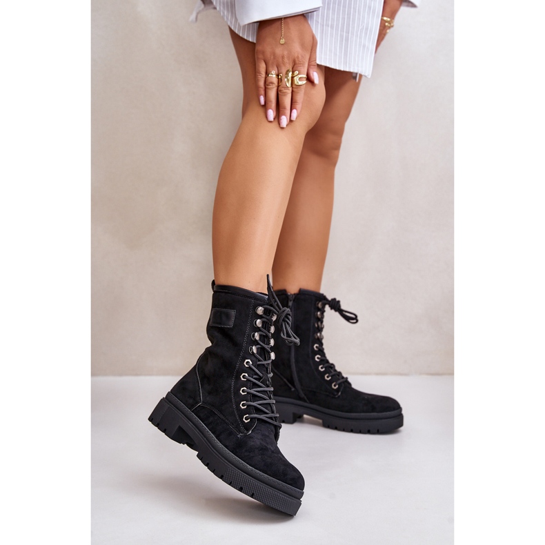 Damen-Arbeiterstiefel mit Reißverschluss aus Öko-Wildleder in Schwarz von Savalann 2