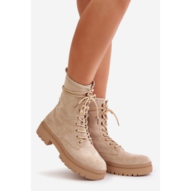 Damen-Arbeiterstiefel mit Reißverschluss aus Öko-Wildleder, beige Savalann 1