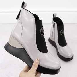 Graue Damen-Keilstiefel aus Leder Vinceza 66703 1