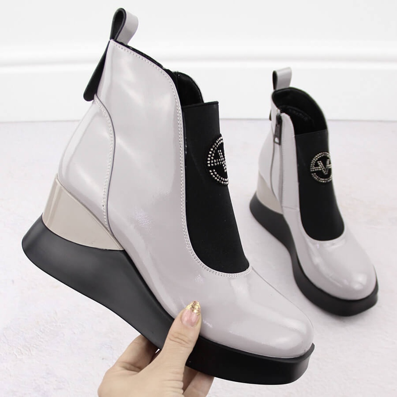 Graue Damen-Keilstiefel aus Leder Vinceza 66703 1