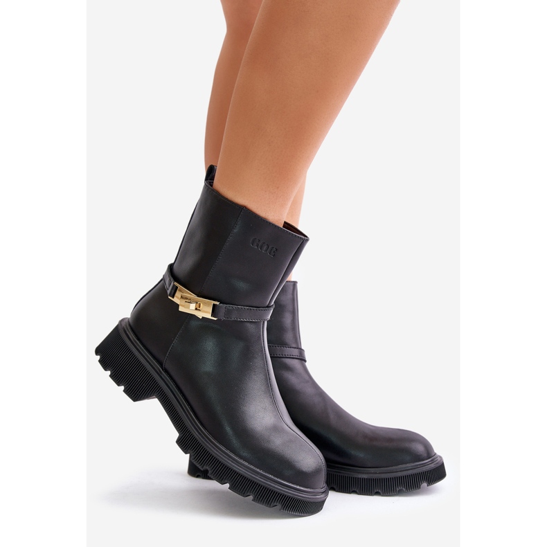 Damen-Lederstiefel mit isoliertem Riemen GOE OO2N4150 Schwarz 1