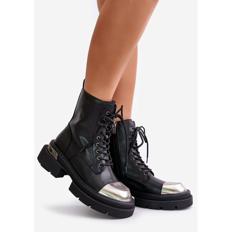Isolierte Damen-Arbeiterstiefel aus Naturleder Goe OO2N4119 Schwarz 1