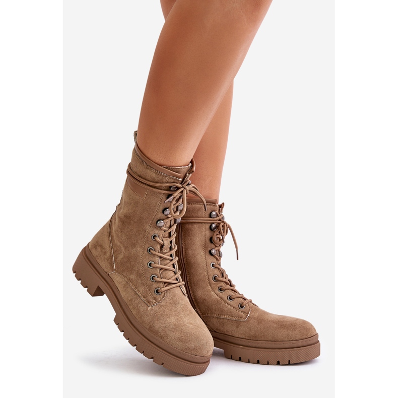 Damen-Arbeiterstiefel mit Reißverschluss aus Öko-Wildleder, Dunkelbeige Savalann 1