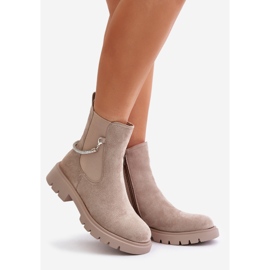 Isolierte Chelsea-Stiefel mit Reißverschluss und Zierriemen, beige Labenne 1