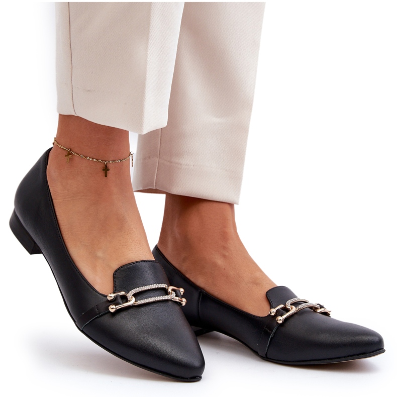 Zazoo 2885 Frauen -Leder -Ballerinas mit Dekoration schwarz 4