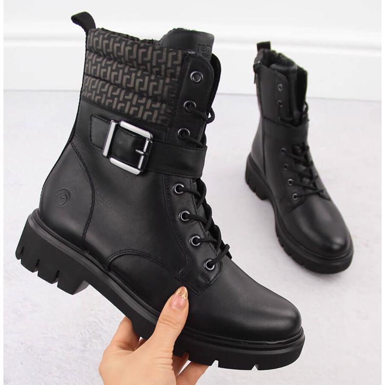 Isolierte Arbeiterstiefel aus Leder für Damen, schwarz Remonte D1W71-03 1