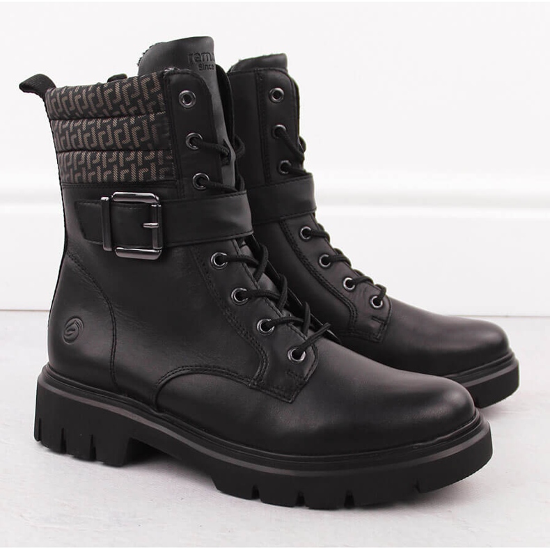 Isolierte Arbeiterstiefel aus Leder für Damen, schwarz Remonte D1W71-03 2
