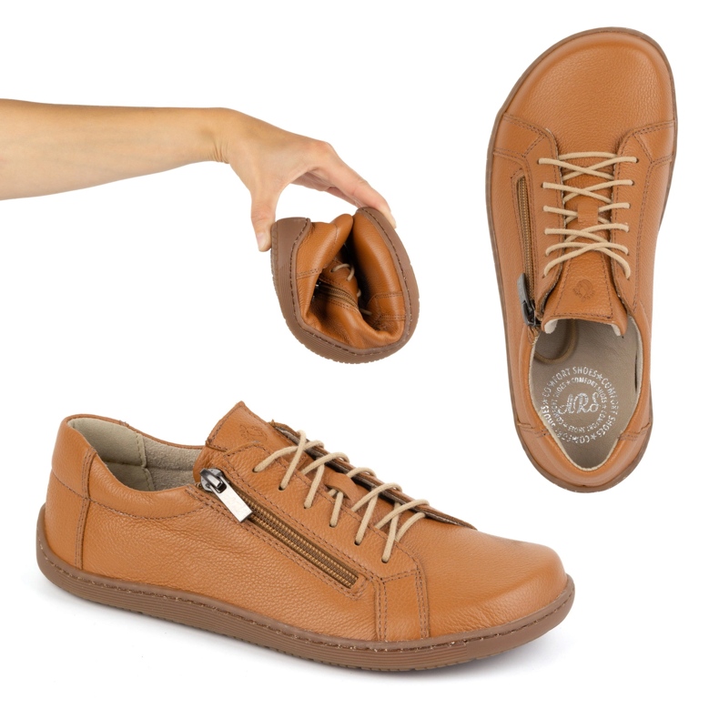 Olivier Minimalistische Barfuß-Lederschuhe für Damen, Modell 1243, Rot orange 1