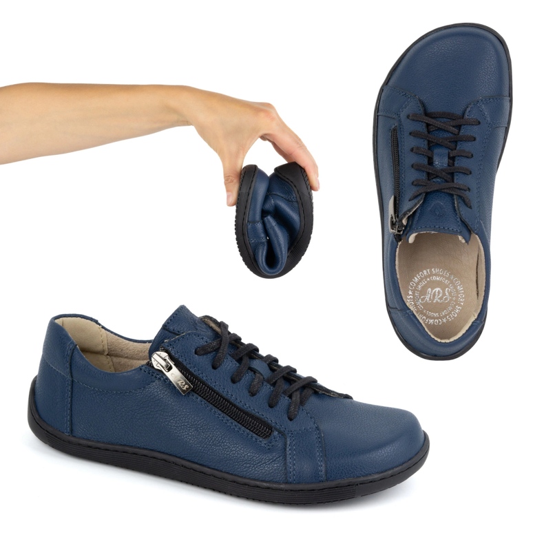 Olivier Minimalistische Barfuß-Lederschuhe für Damen, Modell 1243, Marineblau 2