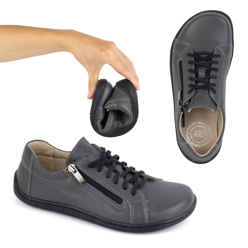 Olivier Minimalistische Barfuß-Lederschuhe für Damen, Modell 1243, grau 2