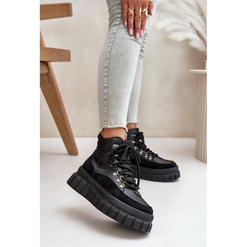 Isolierte Trapper-Stiefeletten für Damen auf der schwarzen Jelenia-Plattform 2