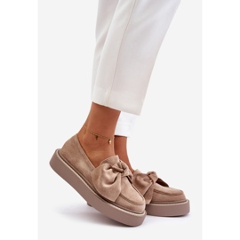 Damen-Mokassins auf Plateausohle mit Schleife, Beige Naivine 1