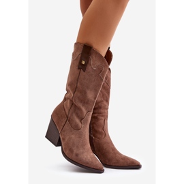 Isolierte Cowboystiefel mit hohem Absatz, Öko-Wildlederbraun, Hanivin 1