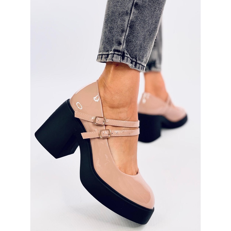 Lorai Khaki-Pumps mit breitem Absatz beige 2