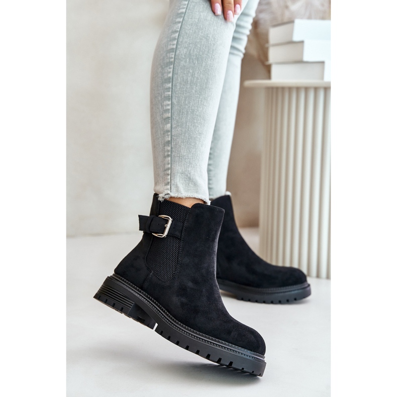 Isolierte Chelsea-Stiefel mit Reißverschluss und Schnalle, Black Kikiella schwarz 2