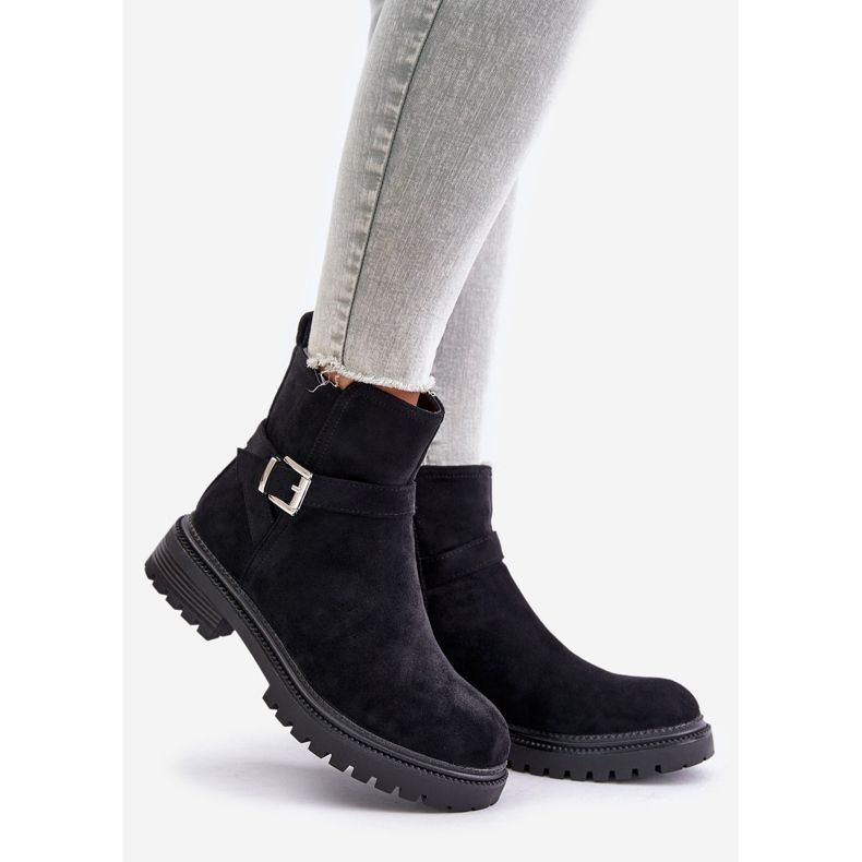 Isolierte Öko-Wildlederstiefel mit Reißverschluss und Schnalle, Schwarz Zinovelle 1