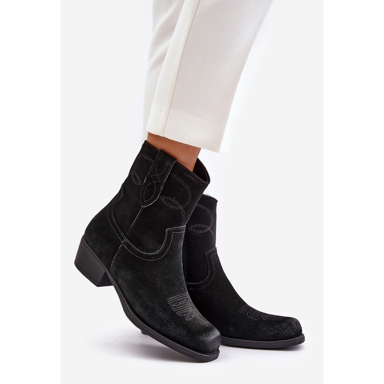 Wildleder Damen-Cowboystiefel mit niedrigem Absatz Warm Sergio Leone BT284-S Schwarz 1