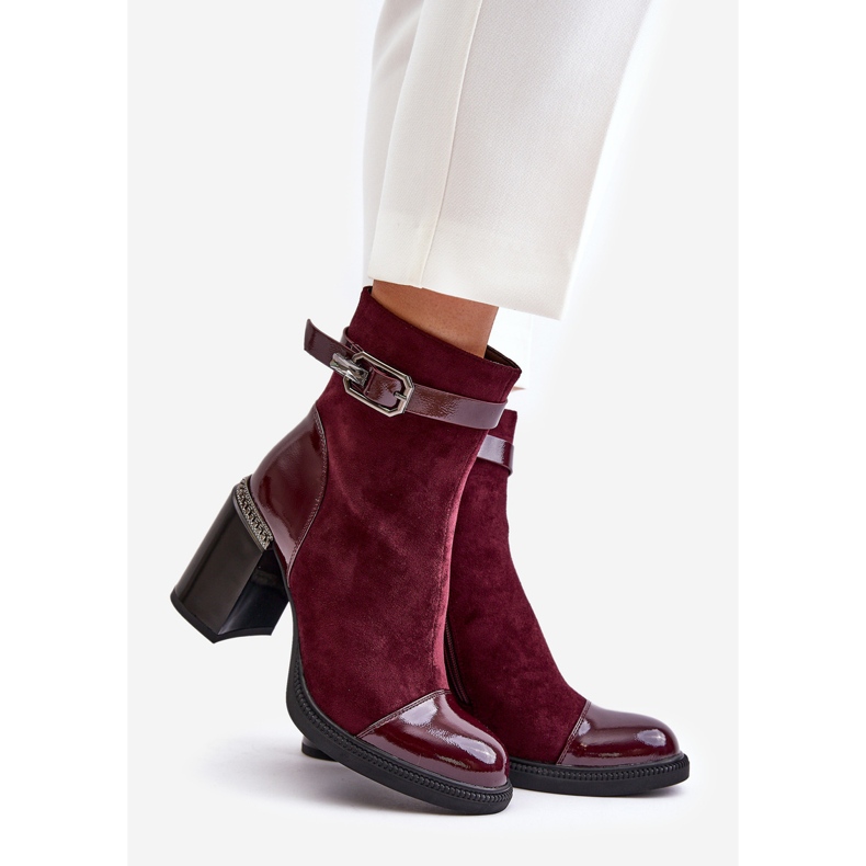 S.Barski Isolierte Damenstiefel mit hohem Absatz und dekorativer Schnalle D&amp;A MR880-085 Burgund rot 1