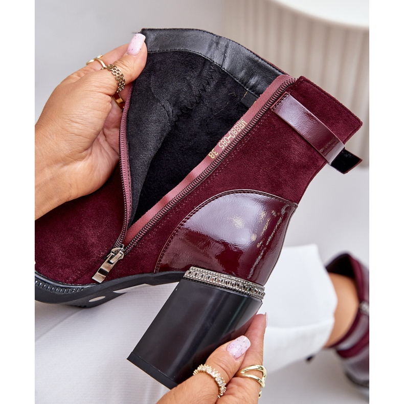 S.Barski Isolierte Damenstiefel mit hohem Absatz und dekorativer Schnalle D&amp;A MR880-085 Burgund rot 2