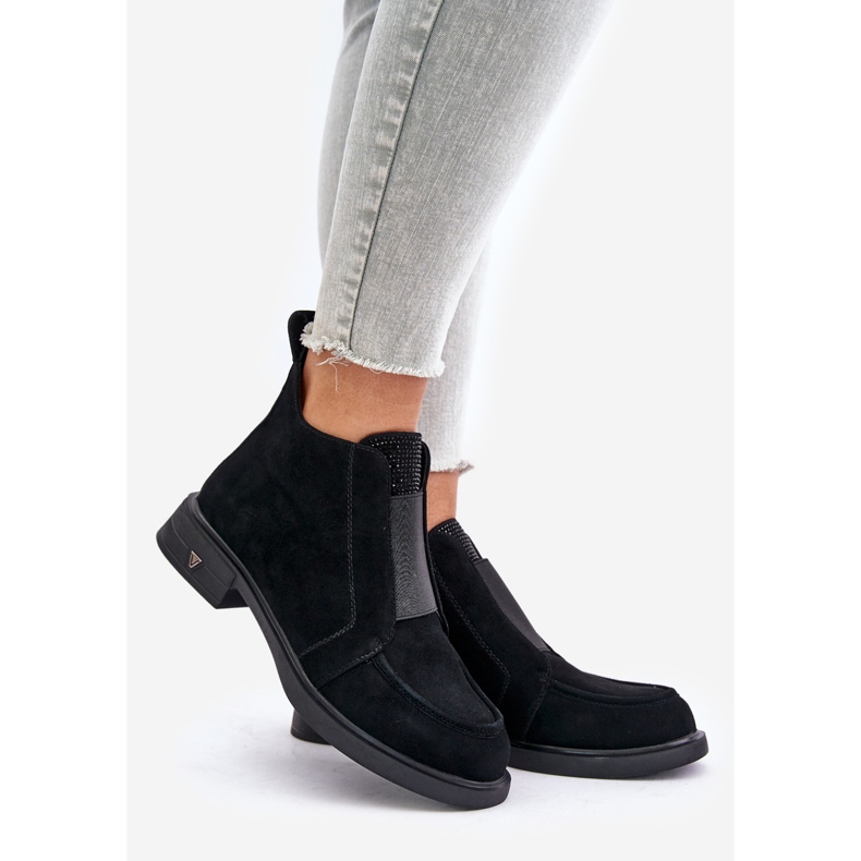 S.Barski Wildleder-Niedrigstiefel mit flachem Absatz, isoliert D&amp;A JC42-23 Schwarz 1