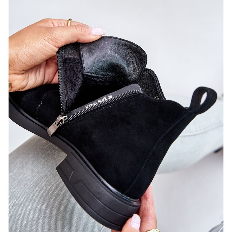 S.Barski Wildleder-Niedrigstiefel mit flachem Absatz, isoliert D&amp;A JC42-23 Schwarz 2