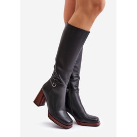 S.Barski Elegante warme Lederstiefel mit hohem Absatz D&amp;A JC42-39 Schwarz 1