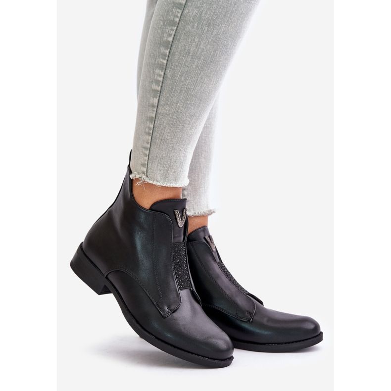 Niedrige Damenstiefel mit flachem Absatz, warm, schwarz S.Barski HY42-119 Schwarz 1