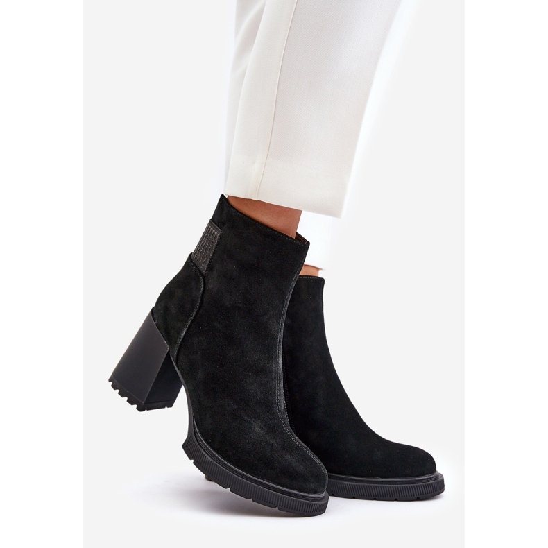 S.Barski Wildlederisolierte Stiefeletten mit hohem Absatz D&amp;A CR42-106 Schwarz 1