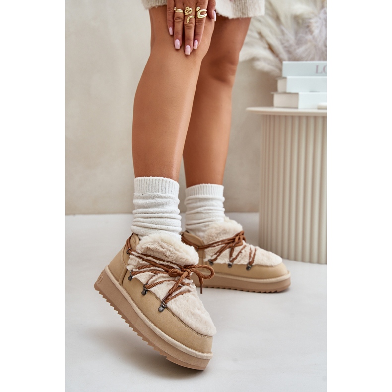 Niedrige Plateau-Schneestiefel mit Fell D.Franklin DFSH370011 Beige 2