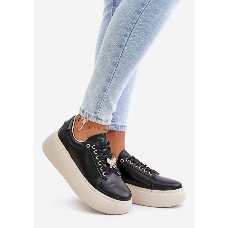 Damen-Ledersneaker auf der Plattform mit Pin Vinceza 89101 Schwarz 1