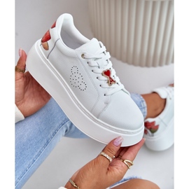 Vinceza Damen-Ledersneaker auf der Plattform mit Nadel und dekorativer Blume 89100 Weiß 2