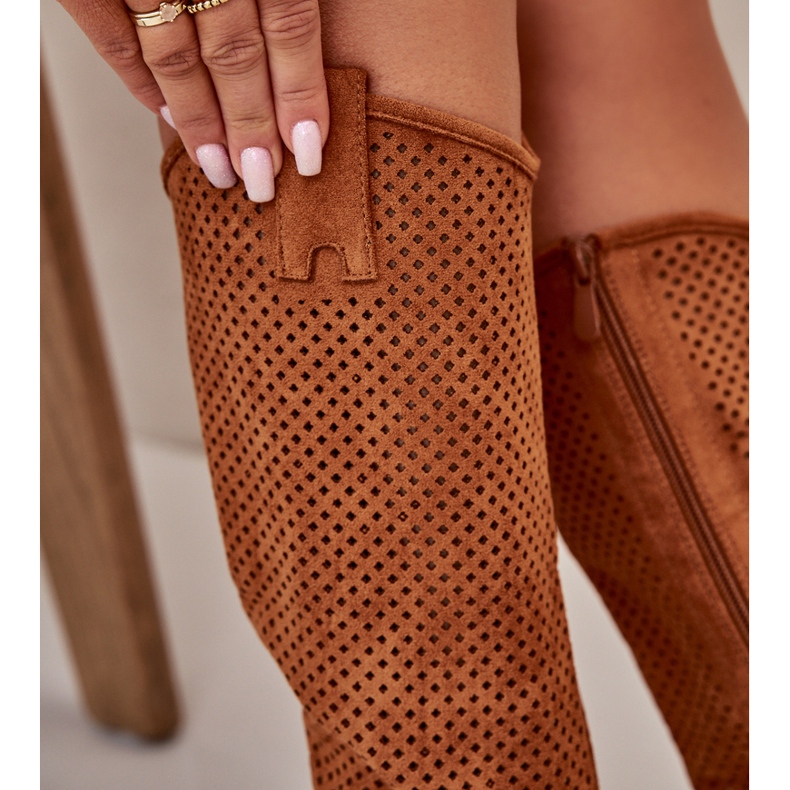 Durchbrochene Damenstiefel Kamel S.Barski HY42-139 braun 4