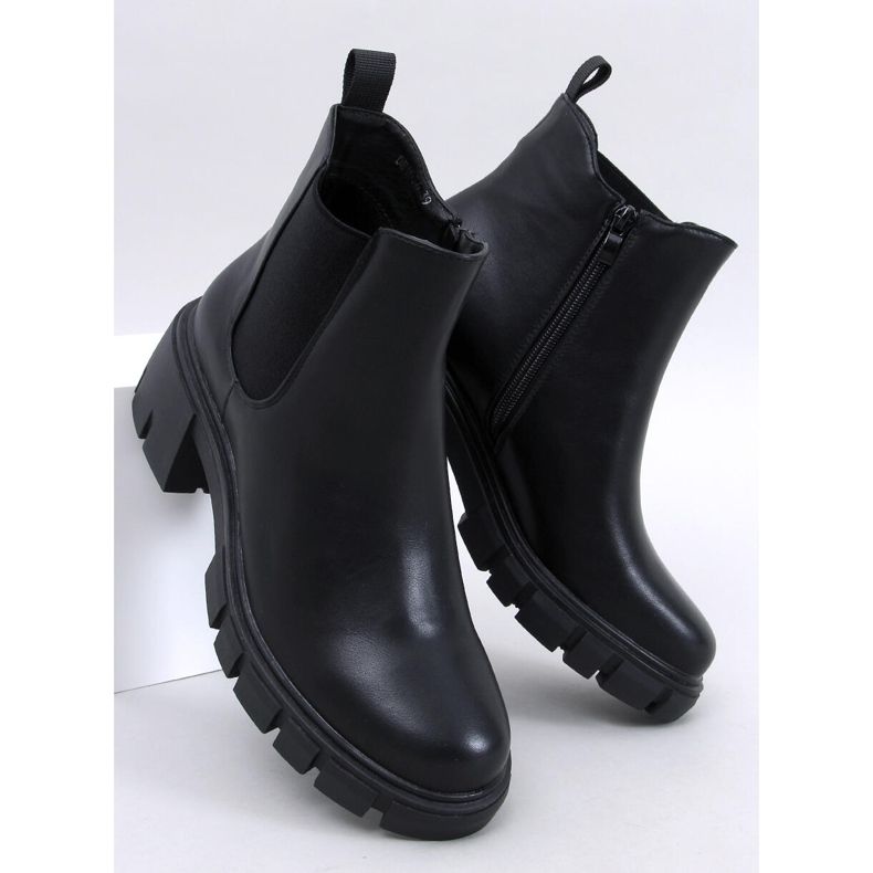 Ledeck Schwarze Pu-Chelsea-Stiefel mit breiten Absätzen 1
