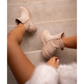 Isolierte Chelsea-Stiefel mit Reißverschluss und Schnalle, Beige Kikiella 1