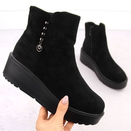 Damen-Stiefeletten aus Wildleder auf dickem Plateau, schwarz Potocki 11305 1