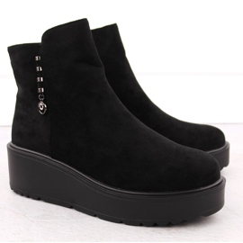 Damen-Stiefeletten aus Wildleder auf dickem Plateau, schwarz Potocki 11305 2