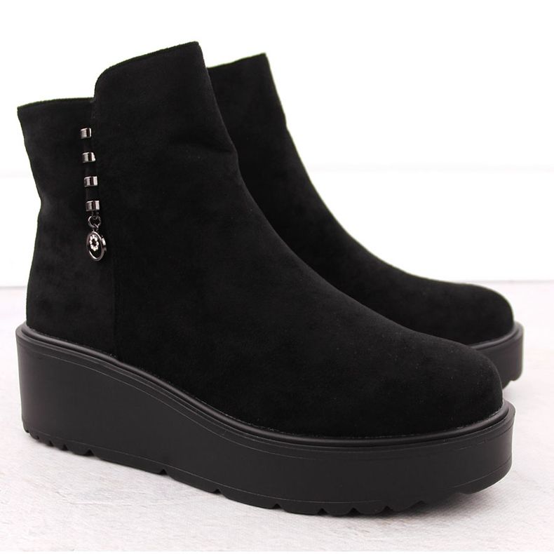 Damen-Stiefeletten aus Wildleder auf dickem Plateau, schwarz Potocki 11305 2