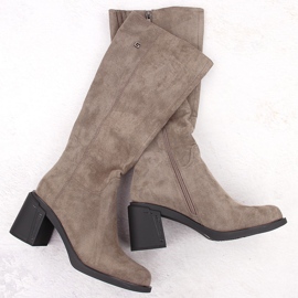 Damen-Wildlederstiefel mit hohem Absatz, Khaki, Potocki 60314 grün 1